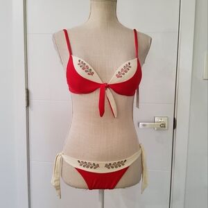 Masquenada Red and Cream Swim Set Size S/XS